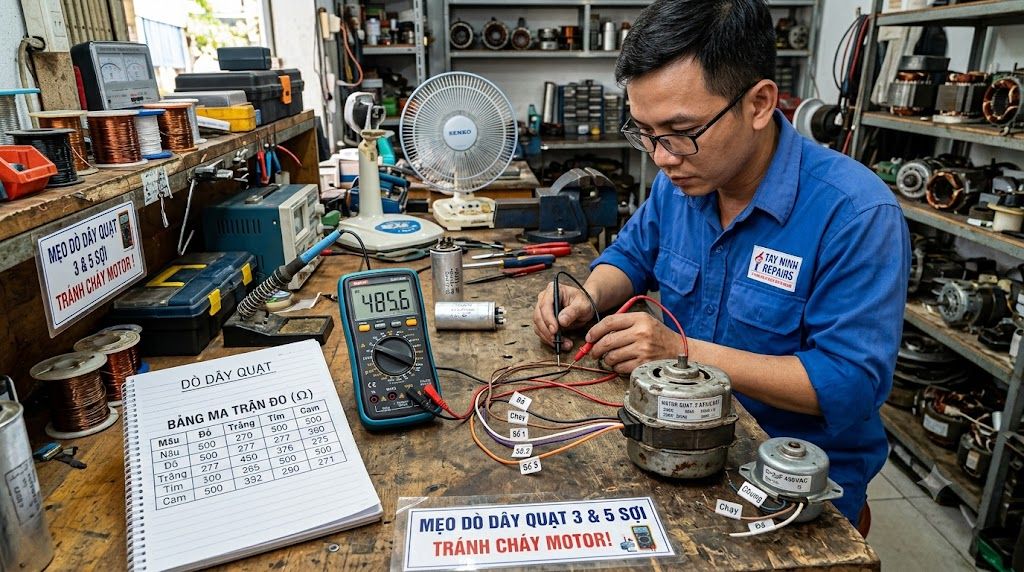 Hướng Dẫn Cách Dùng Đồng Hồ Vạn Năng Dò Dây Motor Quạt (3 Dây & 5 Dây) Không Sợ Cháy